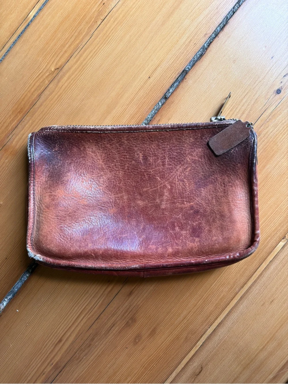 Vintage Brown Leather Zip Pouch